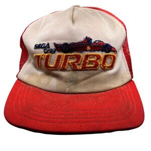 Vintage 1981 Sega Turbo Racing Snapback Hat Boys L/XL – Red & White Trucker Cap